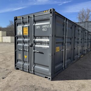 40′ x 8′ x 9.5′ Tall -New *High Cube**FOUR SIDE DOOR OPENINGS** Shipping/Storage Container – Wind and Watertight – DK GRAY