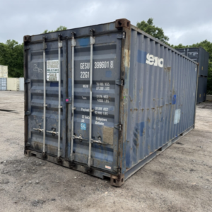 20′ x 8′ x 8.5′ Tall – Stiff Hinges – Used Shipping / Storage Container-Wind and Watertight – BLUE