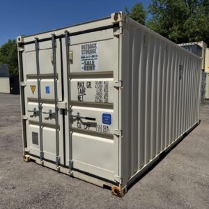 20′ x 8′ x 8.5′ Tall– Wind and Watertight **OFF RENT** Used Shipping / Storage Container – BEIGE